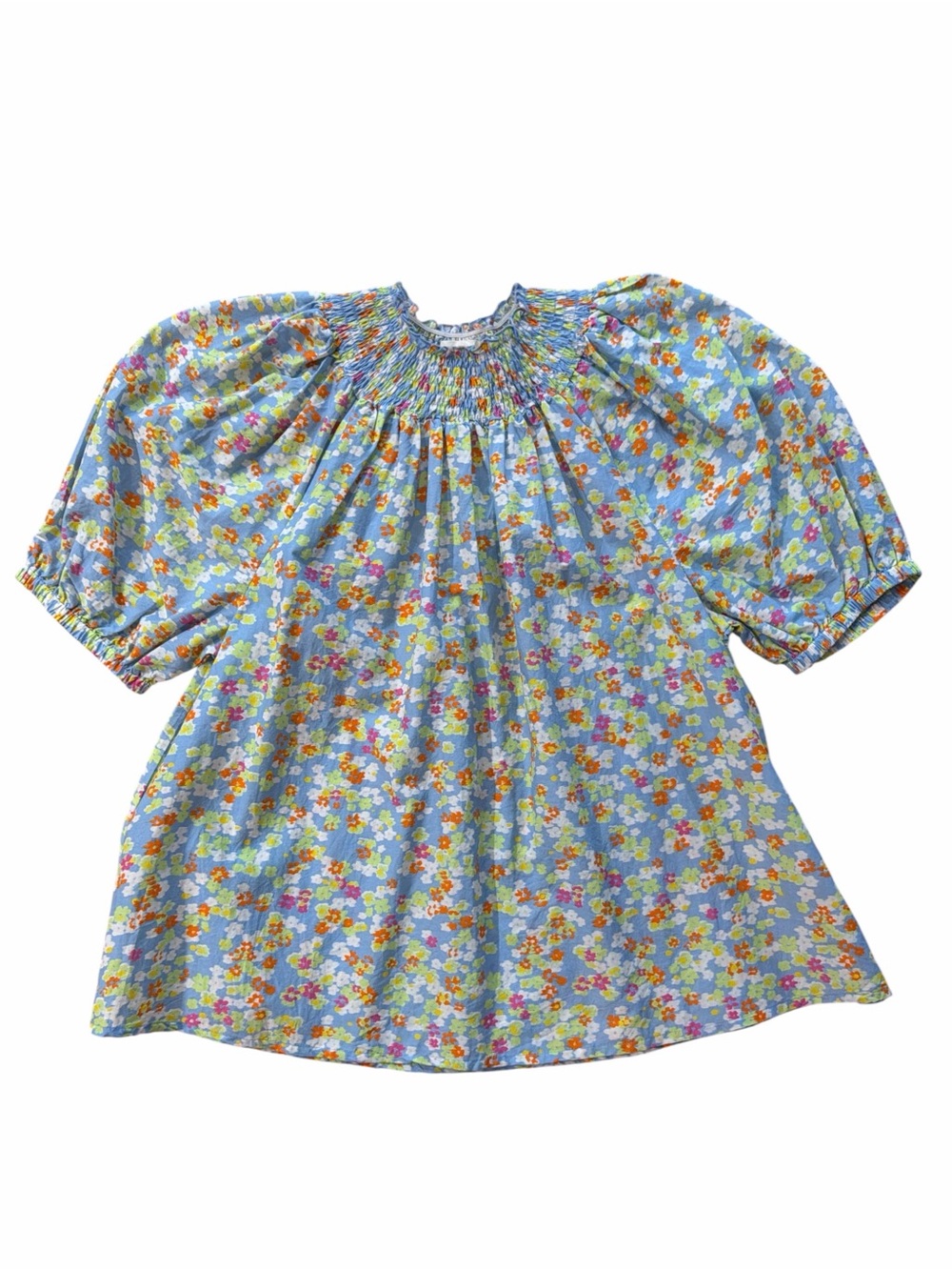 Roller Rabbit Aliane Smocked Floral Puff-Sleeve Top